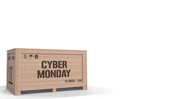 Crate with CYBER MONDAY text on white background. 3D rendering — Stock Photo, Image