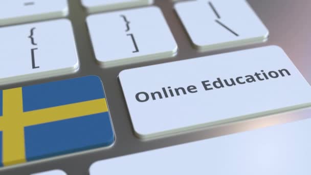 Online Education text and flag of Sweden on the buttons on the computer keyboard. Modern professional training related conceptual 3D animation — Stock Video