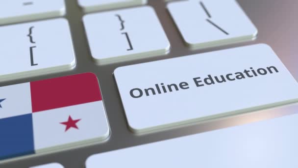 Online Education text och flagga Panama på knapparna på datorns tangentbord. Modern yrkesutbildningsrelaterad konceptuell 3D-animation — Stockvideo