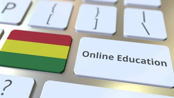 Online Vzdělávání text a vlajka Bolívie na tlačítkách na klávesnici počítače. Moderní profesionální školení související konceptuální 3D vykreslování — Stock fotografie