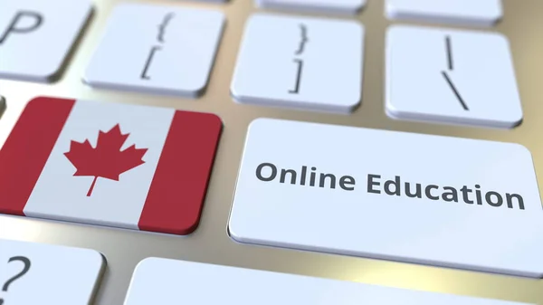 Online Vzdělávání text a vlajka Kanady na tlačítkách na klávesnici počítače. Moderní profesionální školení související konceptuální 3D vykreslování — Stock fotografie