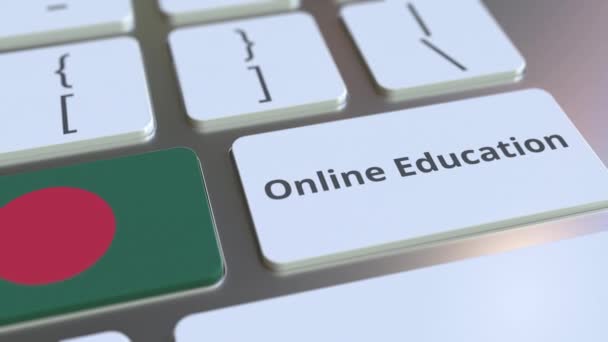 Online Education tekst og flag Bangladesh på knapperne på computerens tastatur. Moderne faglig uddannelse relateret konceptuel 3D animation – Stock-video
