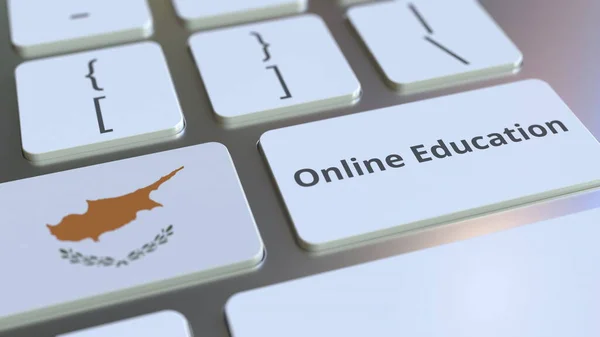 Online Vzdělání text a vlajka Kypru na tlačítkách na klávesnici počítače. Moderní profesionální školení související konceptuální 3D vykreslování — Stock fotografie
