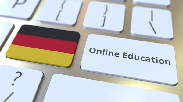 Online Edukacja tekst i flaga Gemany na przyciskach na klawiaturze komputera. Nowoczesne szkolenia zawodowe związane konceptualne renderowanie 3D — Zdjęcie stockowe