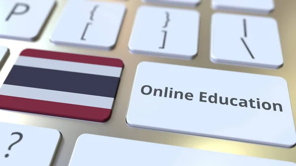 Online Education text and flag of Thailand on the buttons on the computer keyboard (en inglés). Formación profesional moderna relacionada con la representación conceptual 3D —  Fotos de Stock