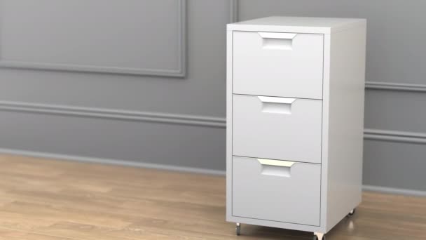 File with useless data in the office file cabinet. 3D animation — Stock Video
