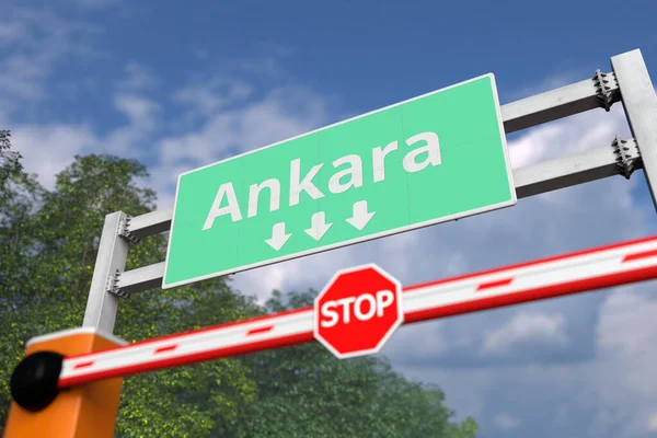 Barrière fermée avec panneau STOP à Ankara, Turquie. Coronavirus ou autre maladie quarantaine rendu 3D lié — Photo