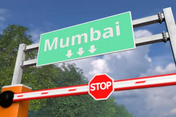 Verkeerssluiting nabij Mumbai, India. Coronavirus of een andere ziekte quarantaine gerelateerde 3d rendering — Stockfoto