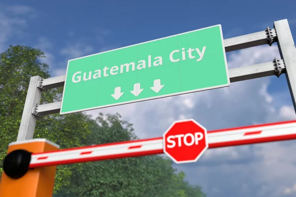 Барьер со знаком STOP возле города Гватемала, Гватемала дорожный знак. Коронавирус или какой-либо другой карантин заболеваний, связанный с 3D рендерингом — стоковое фото