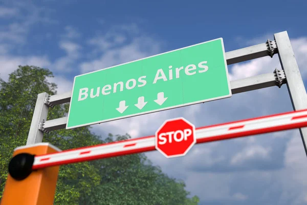 Barrière fermée près de Buenos Aires, Argentine. Coronavirus ou autre maladie quarantaine rendu 3D lié — Photo