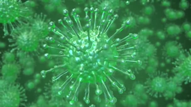 Multiple green coronaviruses COVID-19, looping motion background — Stock Video