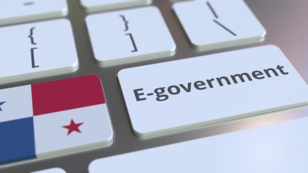 E-förvaltning eller elektronisk regeringstext och flagga Panama på tangentbordet. Modern konceptbaserad 3D-animation för offentliga tjänster — Stockvideo