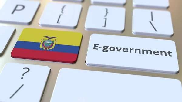 Texto e bandeira do Governo Eletrônico do Equador no teclado. Serviços públicos modernos relacionados com renderização 3D conceitual — Fotografia de Stock