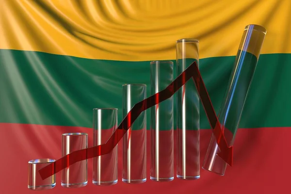 Gráfico de barras de vidro com tendência para baixo contra a bandeira da Lituânia. Crise financeira ou derretimento econômico relacionado renderização 3D conceitual — Fotografia de Stock