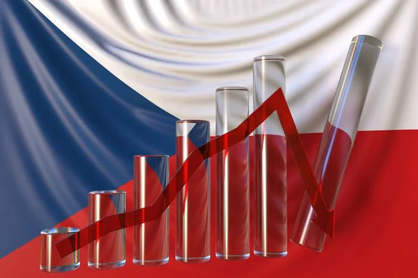 Skleněná tabule s klesajícím trendem proti vlajce České republiky. Finanční krize nebo ekonomické zhroucení související konceptuální 3d vykreslování — Stock fotografie