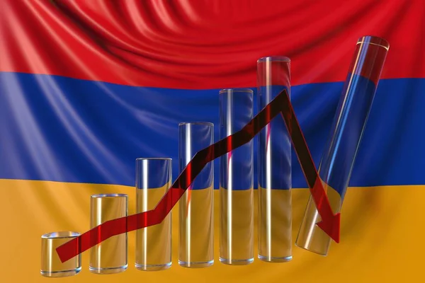 Скляний стовпчик з спадною тенденцією проти прапора Вірменії. Фінансова криза або економічне скорочення пов'язане концептуальне 3d рендеринга — стокове фото