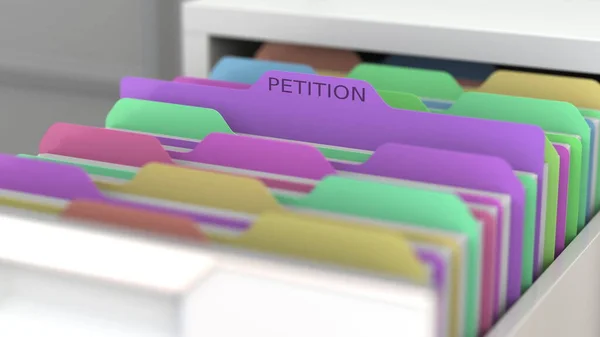 File with a petition in the office file cabinet. 3D rendering
