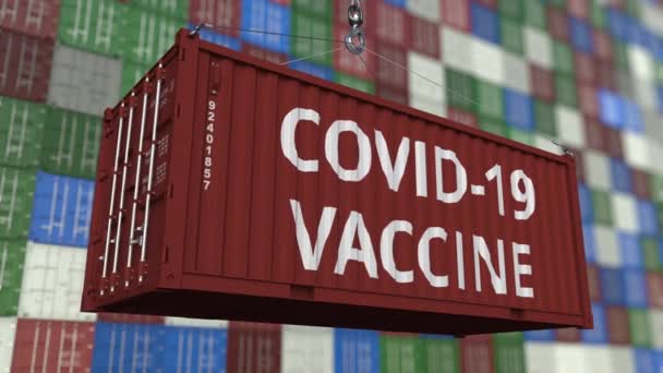 Conteneur avec texte COVID-19 VACCINE. Animation 3D en boucle — Video