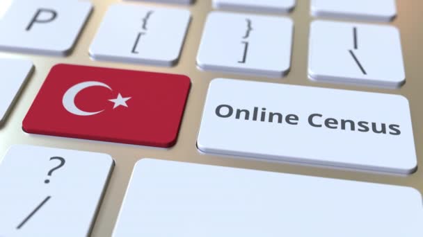 Text der Online-Volkszählung und Flagge der Türkei auf der Tastatur. Konzeptionelle 3D-Animation — Stockvideo