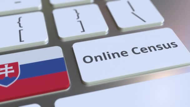 Текст та прапор Словаччини на клавіатурі Online Census. Концептуальна 3D-анімація — стокове відео