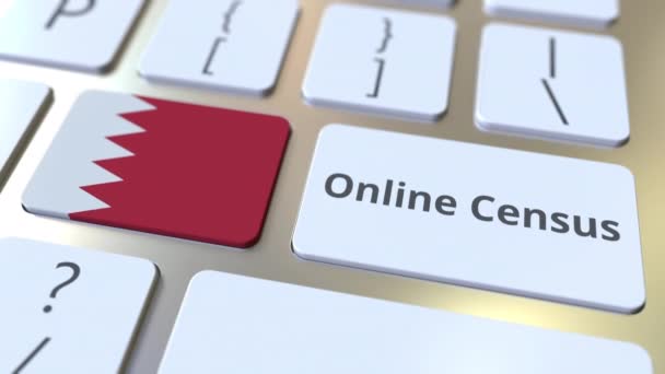Testo del censimento online e bandiera del Bahrein sulla tastiera. Animazione 3D concettuale — Video Stock