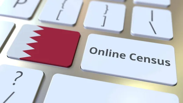 Texte du recensement en ligne et drapeau de Bahreïn sur le clavier. rendu 3D conceptuel — Photo