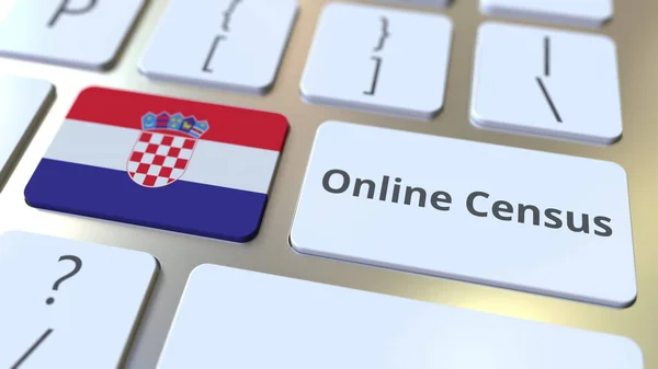 Текст та прапор Хорватії на клавіатурі Online Census. Концептуальний 3d рендеринг — стокове фото