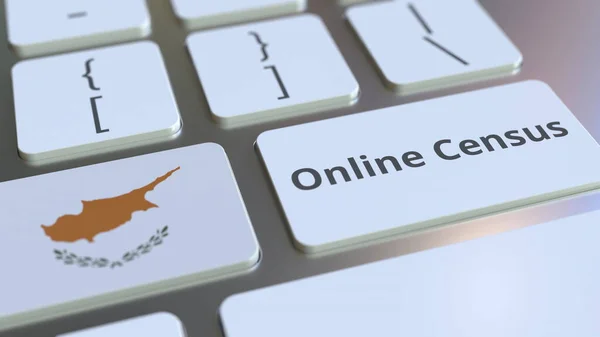 Online-Volkszählung Text und Flagge von Zypern auf der Tastatur. Konzeptionelles 3D-Rendering — Stockfoto