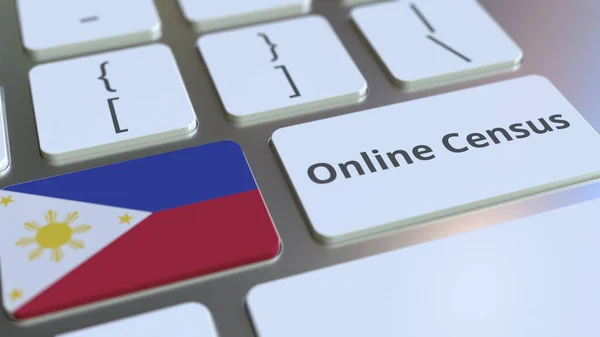 Texto do Censo Online e bandeira das Filipinas no teclado. Renderização 3D conceitual — Fotografia de Stock