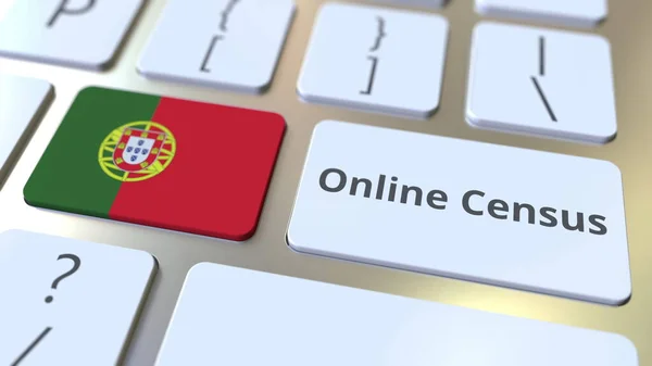 Online sčítání lidu a vlajky Portugalska na klávesnici. Konceptuální 3D vykreslování — Stock fotografie