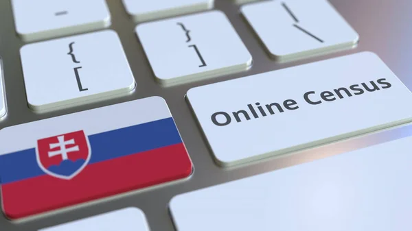 Текст та прапор Словаччини на клавіатурі Online Census. Концептуальний 3d рендеринг — стокове фото