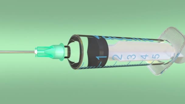 Spuit met COVID-19 ziektevaccin vernietigt coronavirus, conceptuele 3D-animatie — Stockvideo