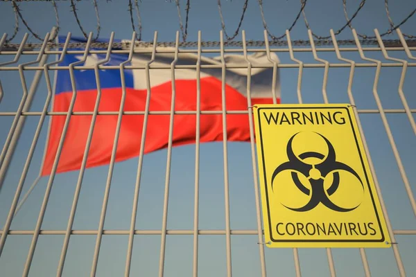 Coronavirus Biohazard Schild mit chilenischer Flagge als Hintergrund, chilenische Quarantäne, konzeptionelles 3D Rendering — Stockfoto