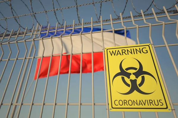 Biohazard-Coronavirus-Schild am Stacheldrahtzaun in der Nähe der Landesflagge von Schleswig-Holstein. COVID-19 Quarantäne bezogenes 3D-Rendering — Stockfoto