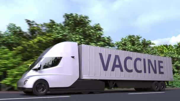 Camion remorque livrant un vaccin, animation 3D en boucle — Video