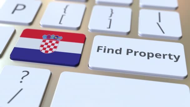 Najít text nemovitosti a vlajku Chorvatska na klávesnici. Online realitní služby související konceptuální 3D animace — Stock video