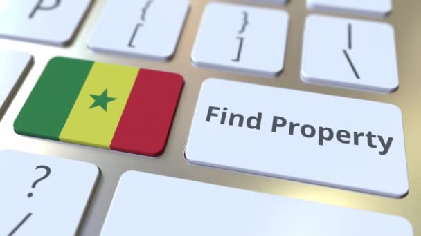 Find Property text and flag of Senegal on the keyboard. Online real estate service related conceptual 3D animation — Stock Video