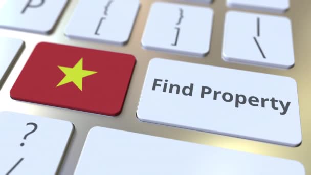 Buscar texto de la propiedad y la bandera de Vietnam en el teclado. Servicio inmobiliario online relacionado con la animación conceptual 3D — Vídeos de Stock