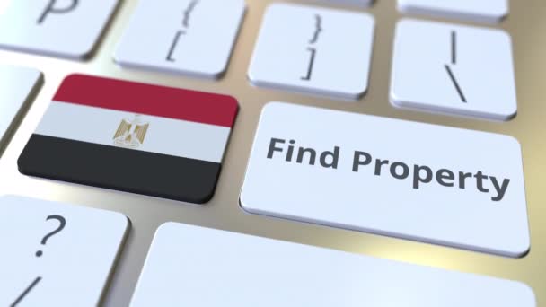 Znajdź tekst nieruchomości i flagę Egiptu na klawiaturze. Internetowe usługi związane z nieruchomościami koncepcyjne animacja 3D — Wideo stockowe