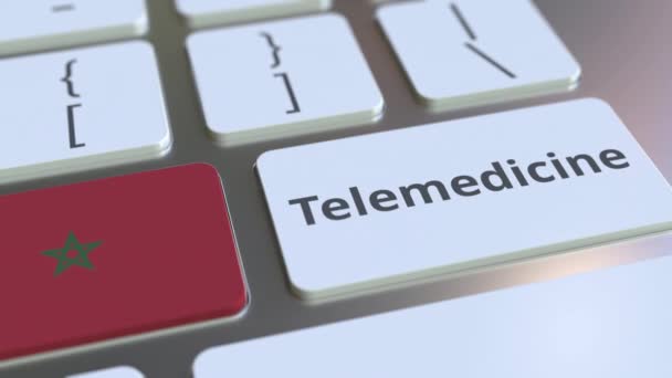 Telemedicina testo e bandiera del Marocco sulla tastiera del computer. Servizi medici remoti relativi all'animazione concettuale 3D — Video Stock