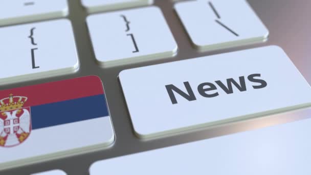 News text and flag of Serbia on the keys of a computer keyboard. National online media related conceptual 3D animation — Stock Video