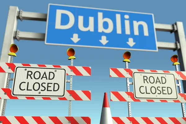Schranken an einem Verkehrsschild in Dublin. Coronavirus-Quarantäne oder Aussperrung in Irland — Stockfoto