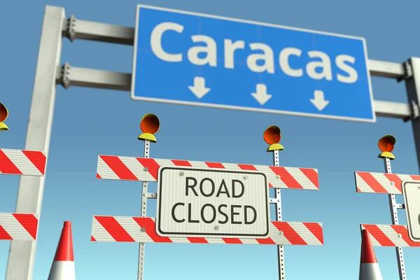 Bloques de carreteras cerca del semáforo de Caracas. Cuarentena o bloqueo en Venezuela renderizado 3D conceptual — Foto de Stock