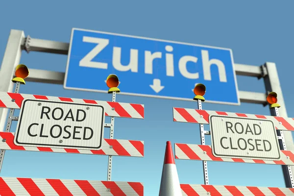 Hinder vid Zürichs trafikskylt. Coronavirus sjukdom karantän eller lockdown i Schweiz konceptuell 3D-rendering — Stockfoto