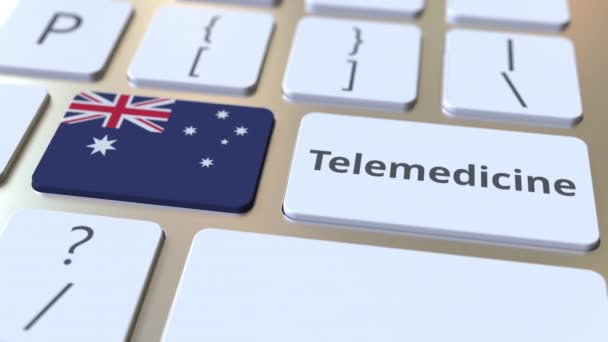 Telemedicin text och flagga Australien på datorns tangentbord. Avlägsen medicinsk service relaterad konceptuell 3D-animering — Stockvideo