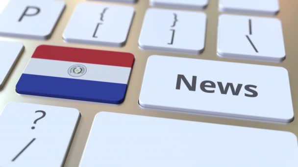 Κείμενο ειδήσεων και σημαία της Παραγουάης στα πλήκτρα ενός πληκτρολογίου υπολογιστή. Εθνικό online media σχετικές εννοιολογική 3D animation — Αρχείο Βίντεο