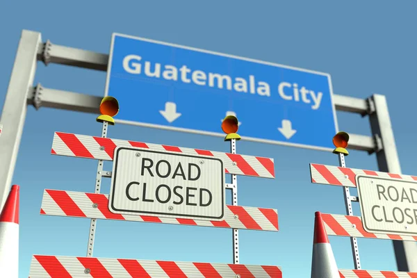 Barricadas de tráfico en el semáforo de Ciudad de Guatemala. Cuarentena o bloqueo de enfermedad por Coronavirus en Guatemala renderizado 3D conceptual — Foto de Stock