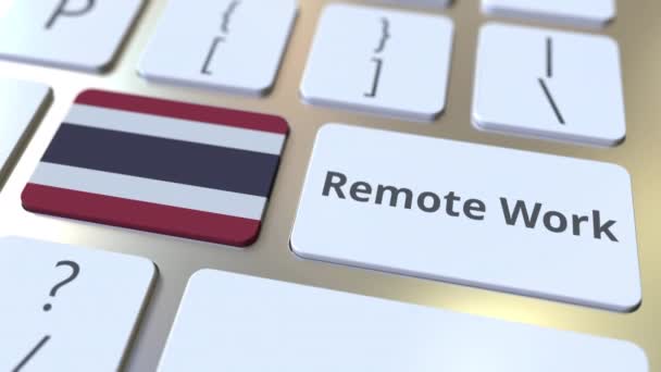 Remote Work testo e bandiera della Thailandia sulla tastiera del computer. Telecommutazione o telelavoro animazione concettuale 3D — Video Stock