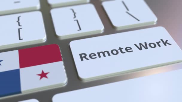 Remote Work text and flag of Panama on the computer keyboard. Telecommuting or telework related conceptual 3D animation — Stock Video