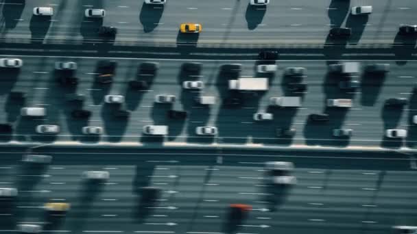 Aerial top down shot of an urban highway traffic on rush hour — Stock Video